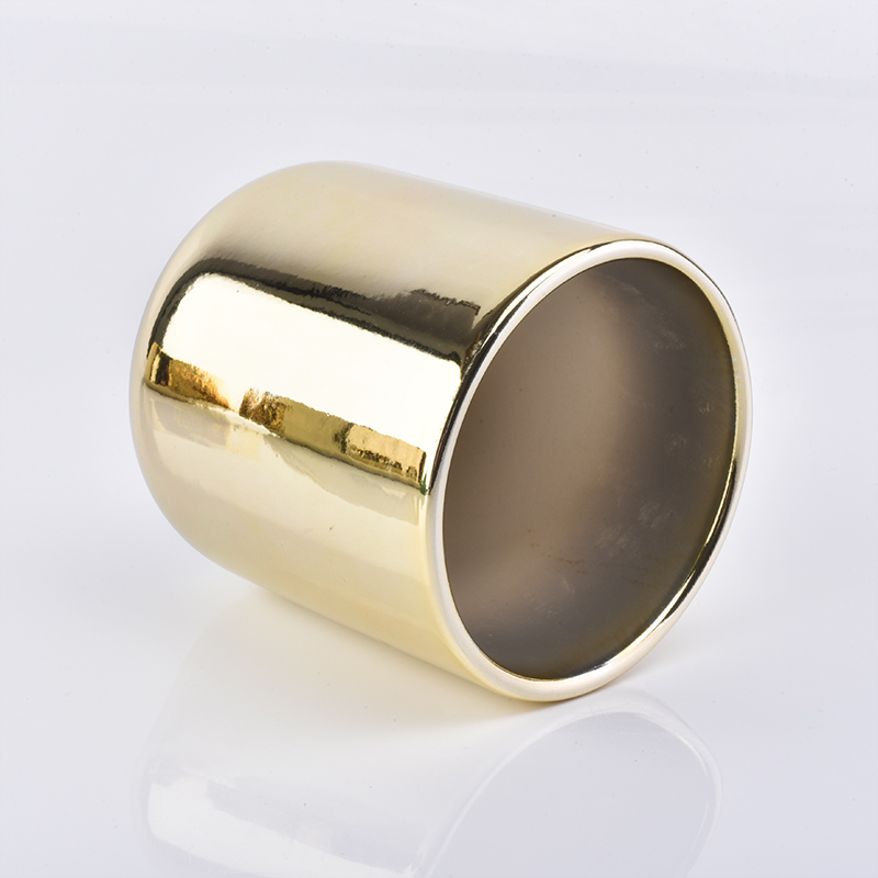 Melhor 10oz personalizado cerâmico com os castiçais da impressão do ouro para a factura de vela