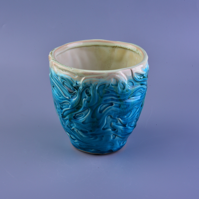 Big blue and green ceramic pot candle jar