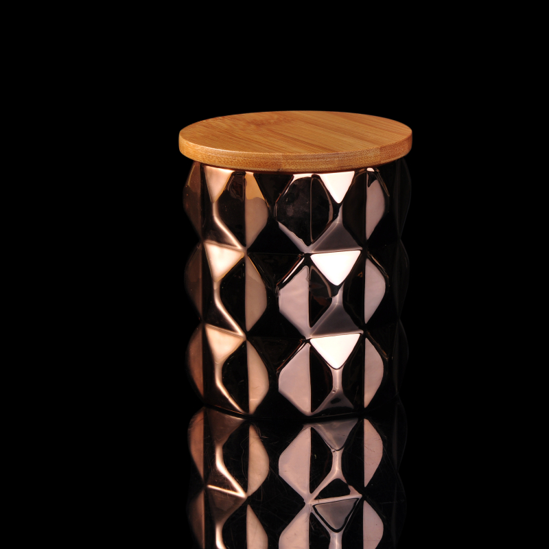 Big capacity bronze ceramic candle jar with wooden lid