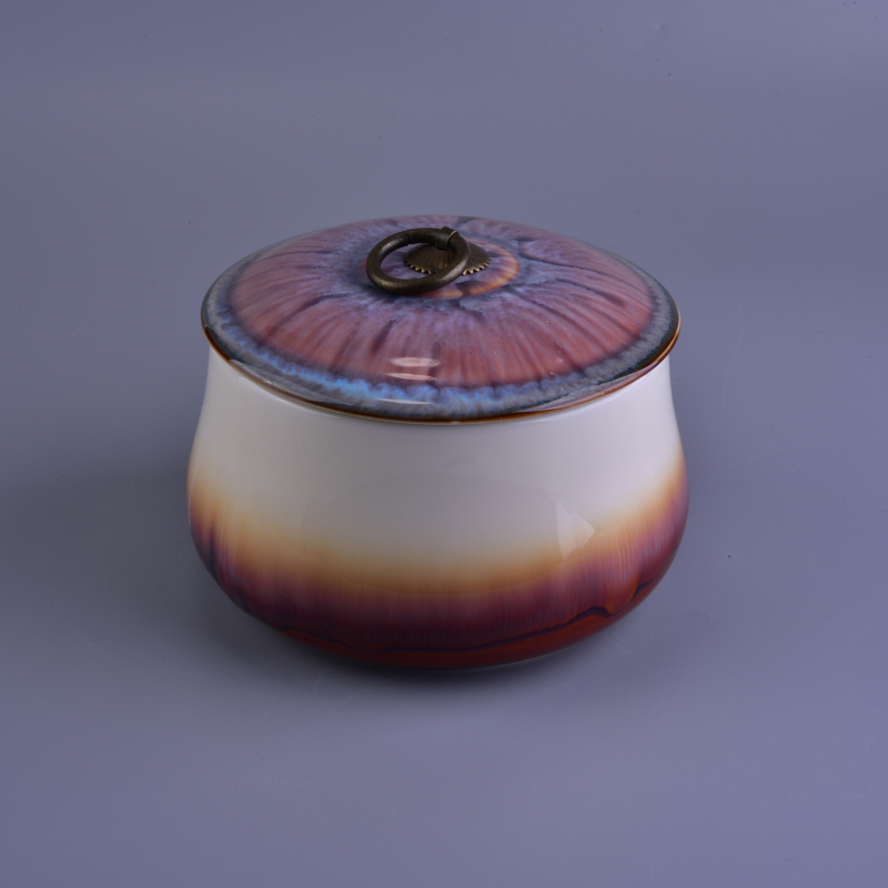 Grande castiçal circular de cerâmica com tampa