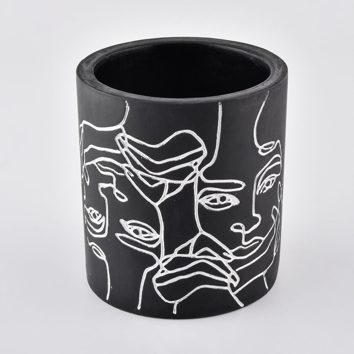 Black Cement Candle Vessels With Custom Pattern