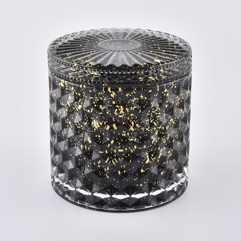 Vasetti di candela in vetro nero Geo Cut con coperchio