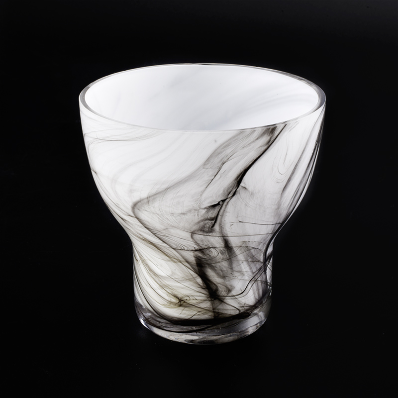 Candelabro de vidrio con superposición en blanco y negro antorcha tarro de vela contenedor de decoración del hogar