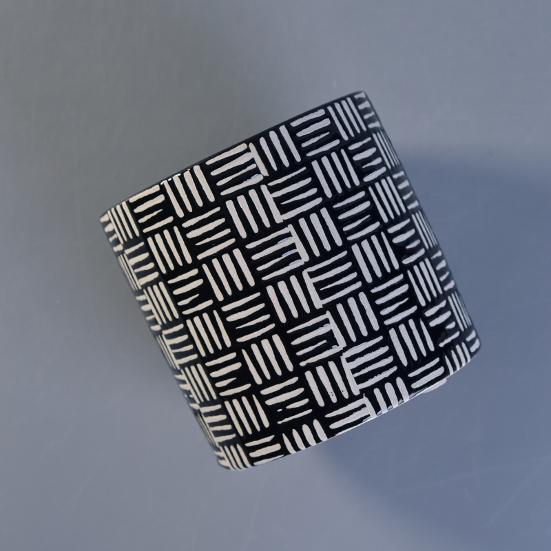 Czarny tłoczony malowany cylinder ceramiczny świeczniki hurtowo