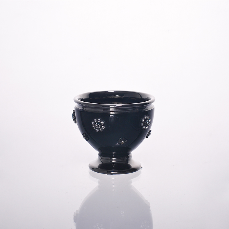 Black glaze ceramic candle holder