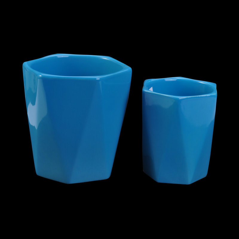 Porcelana azul del color acristalamiento / velas de cerámica de contenedores