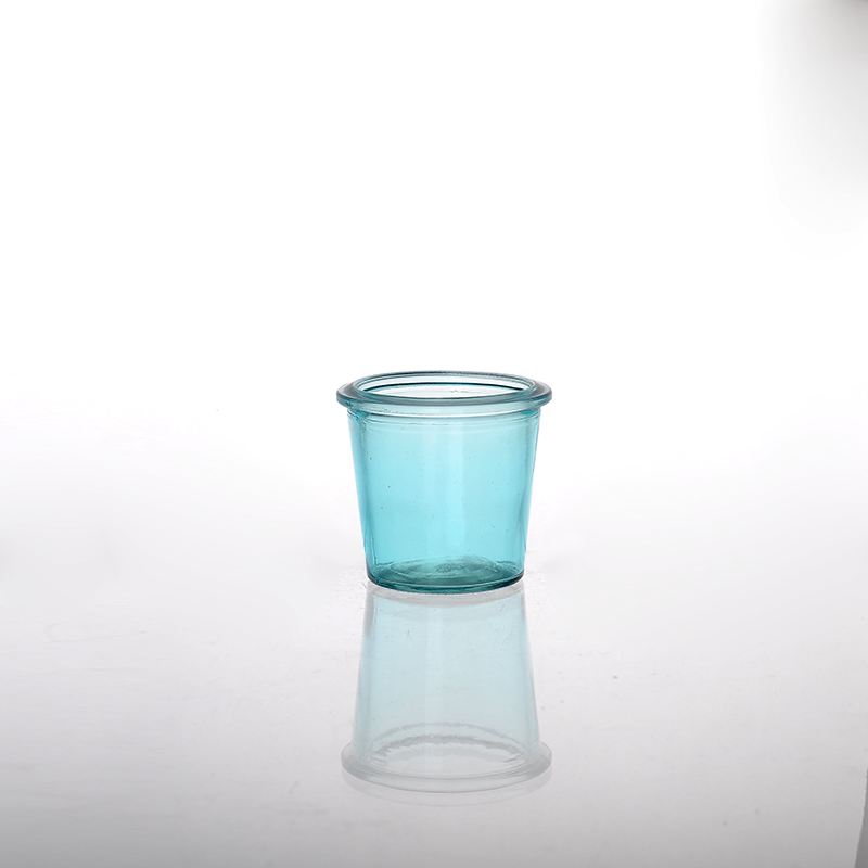 Blue sprayed glass candle holder