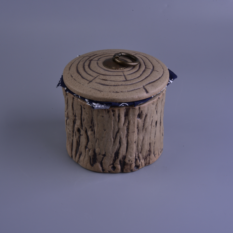 Браун большой кувшин дерево форма керамический подсвечник с крышкой