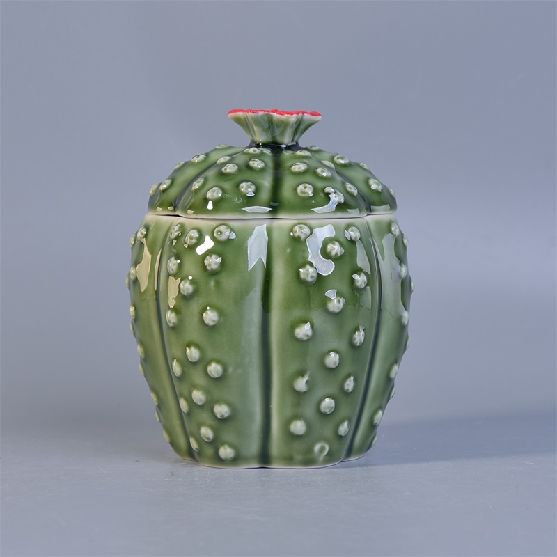 Cactus shape ceramic candle jar with lids