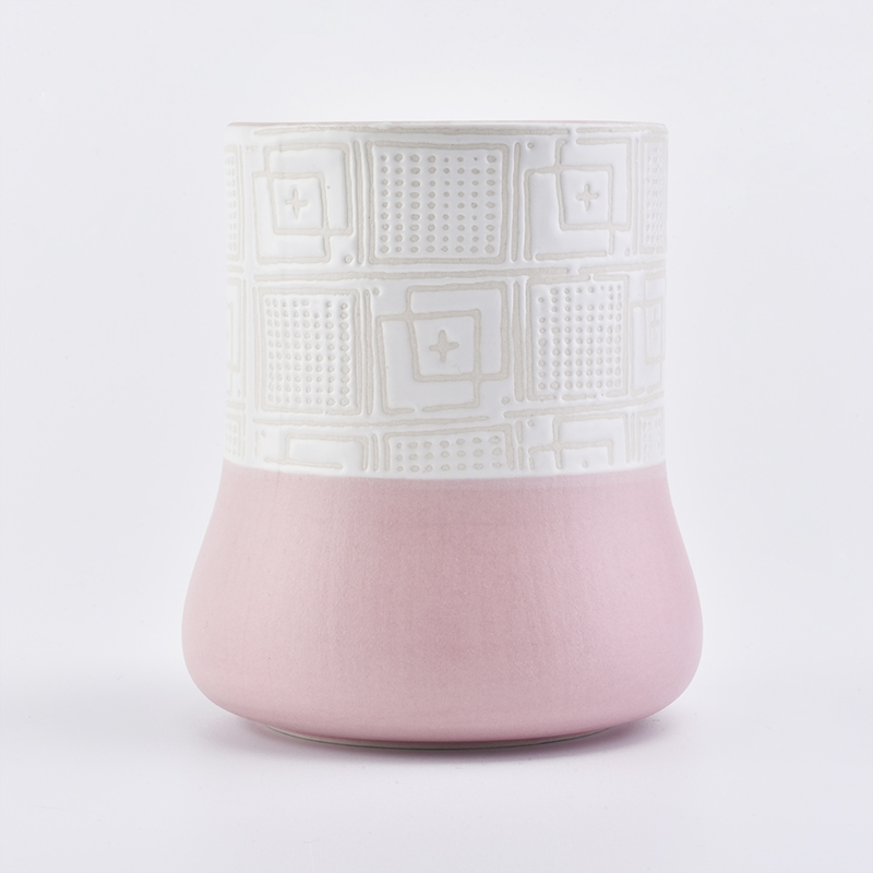 Ceramic Candle Holder Solid Pink Bottom Textured Top