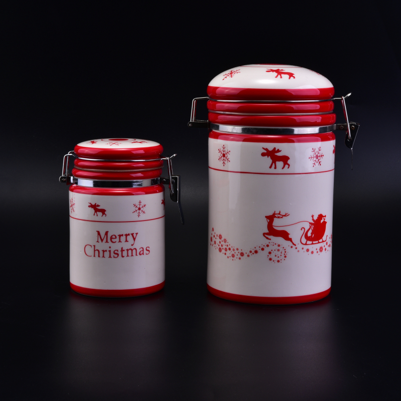 Tarro de almacenamiento de cerámica con clip para la Navidad