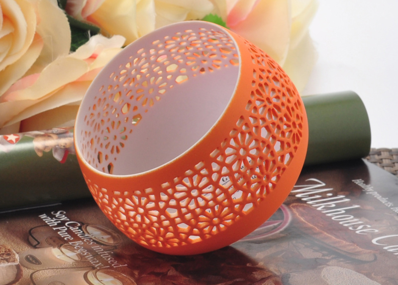 Рождественские шар форма полые оранжевый керамики фарфора свечи банку