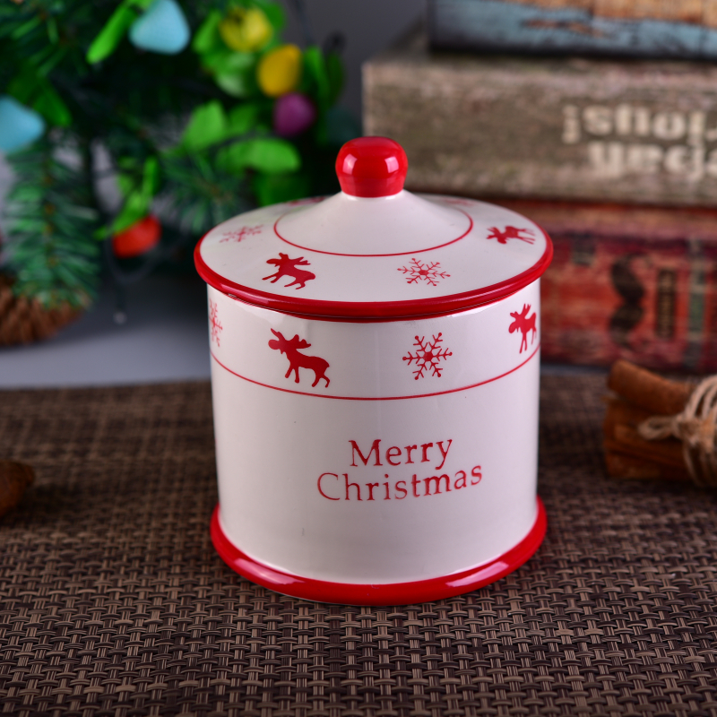 Christmas Holiday ceramic big candle holder with lid