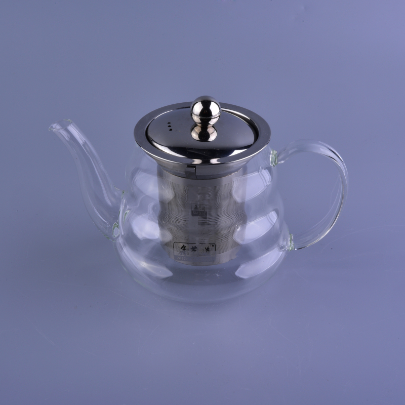 gelombang Circle telus pyrex haba kaca tahan teapot dengan penapis matchment