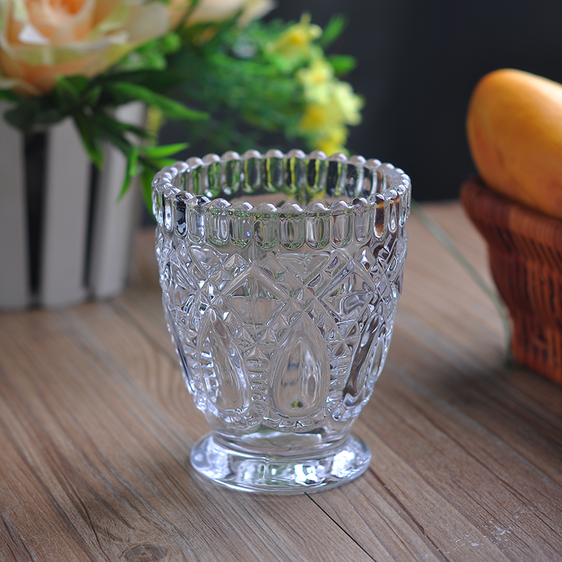 Clear Embossed flower candle holder