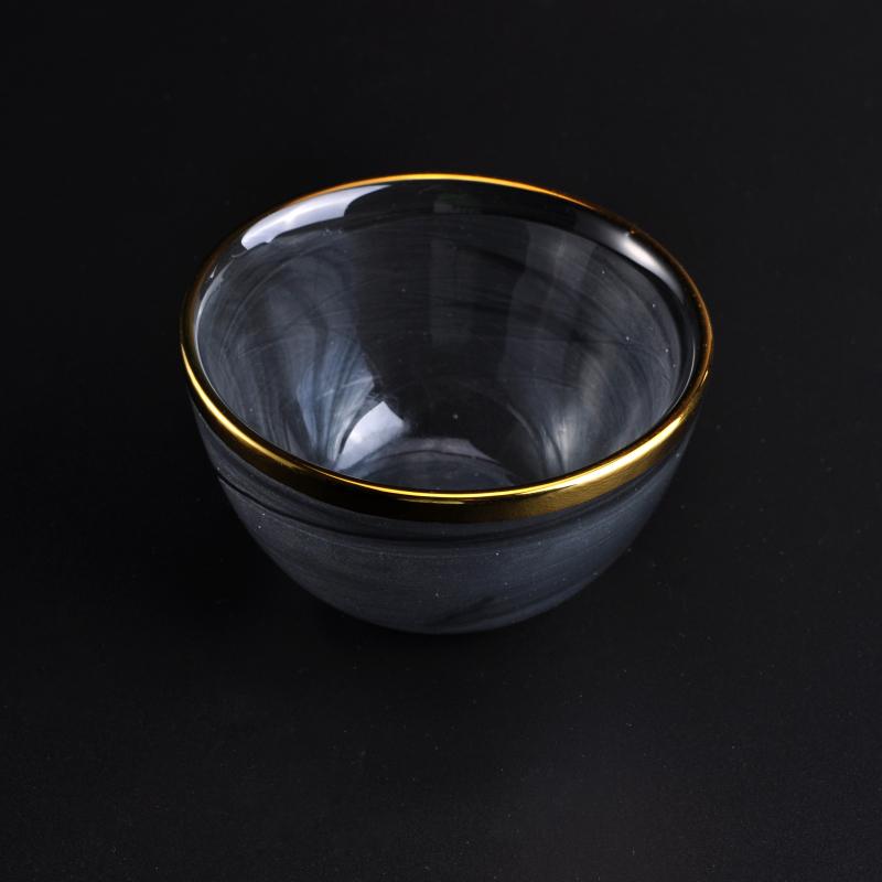 Black Bowl Shape Glass Candle Holder with Golden Rim