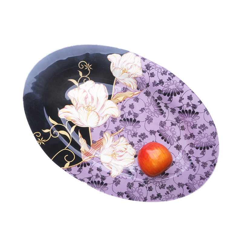 Colourful Flower Oval glass plate