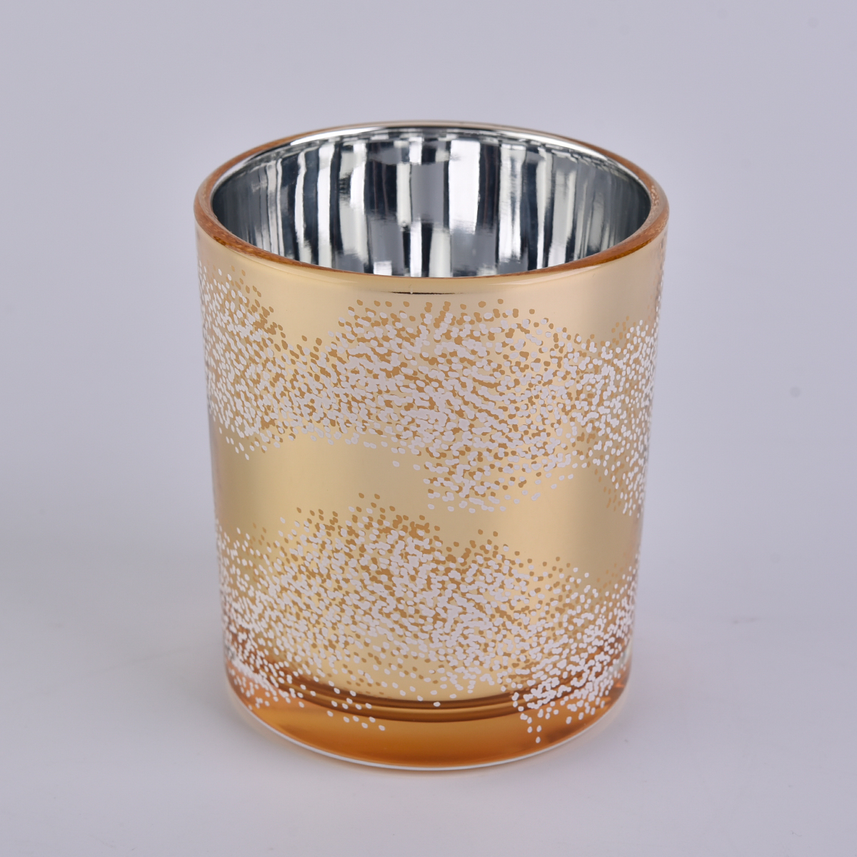 Copper color glass candle holders with silk screen printing