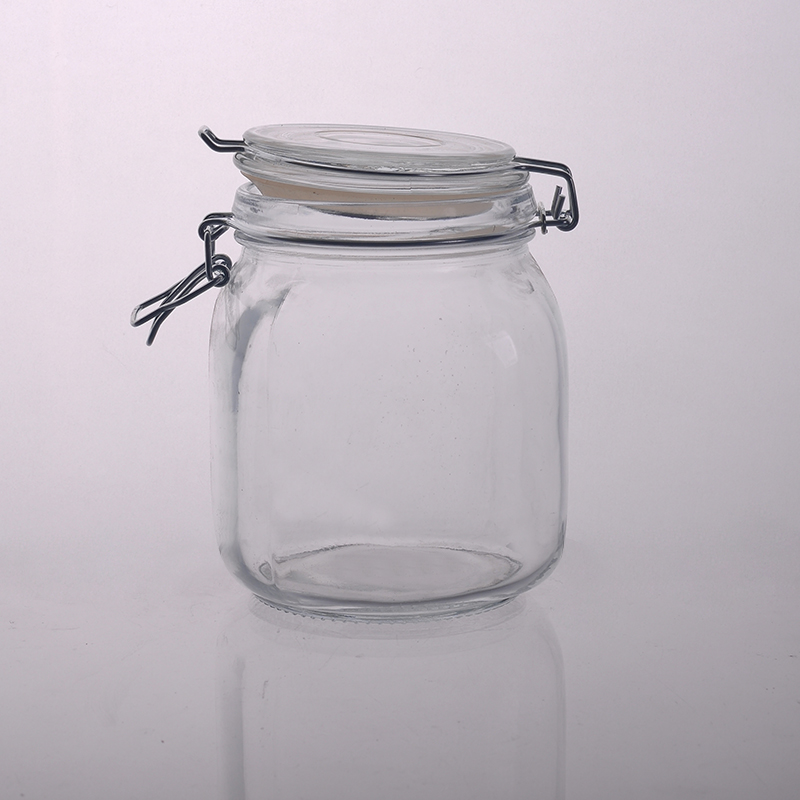 Recipiente de armazenamento de cristal do frasco do vidro do açúcar da fruta do alimento com tampa do grampo