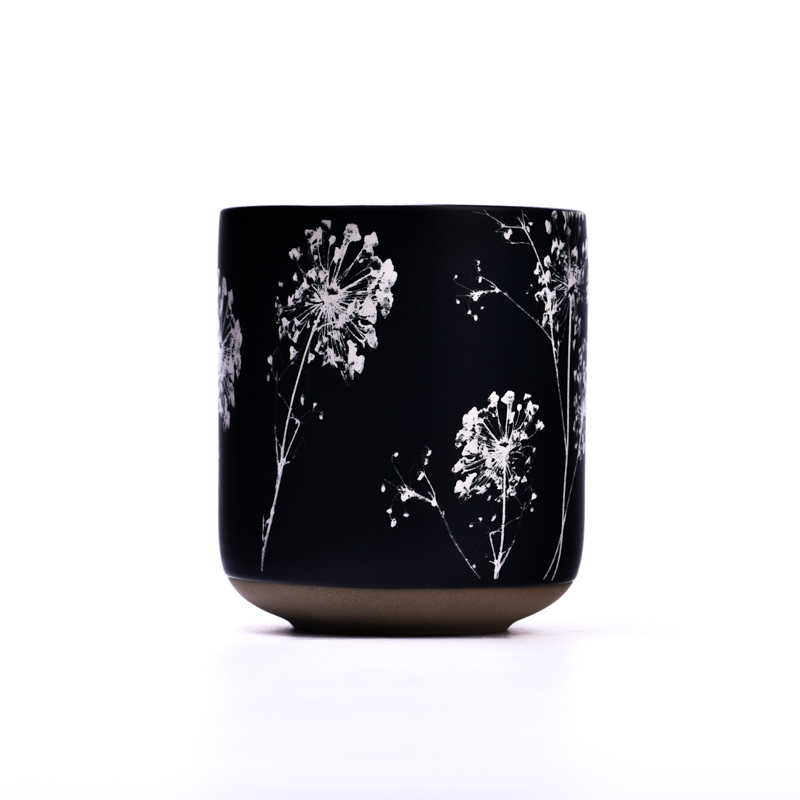 Luxo de luxo preto fosco jarra de vela de cerâmica