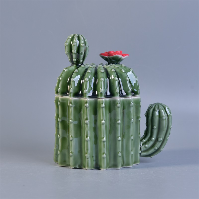 Cactus de cerámica perfumada jarra de vela con tapas