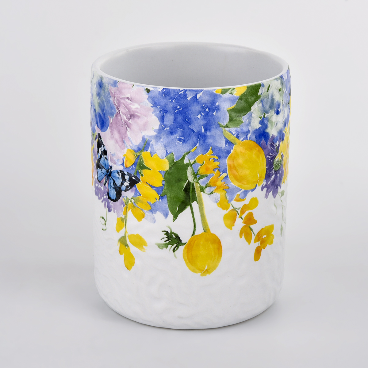 Niestandardowy ceramiczny słoik do świec z hurtowym kwiatem
