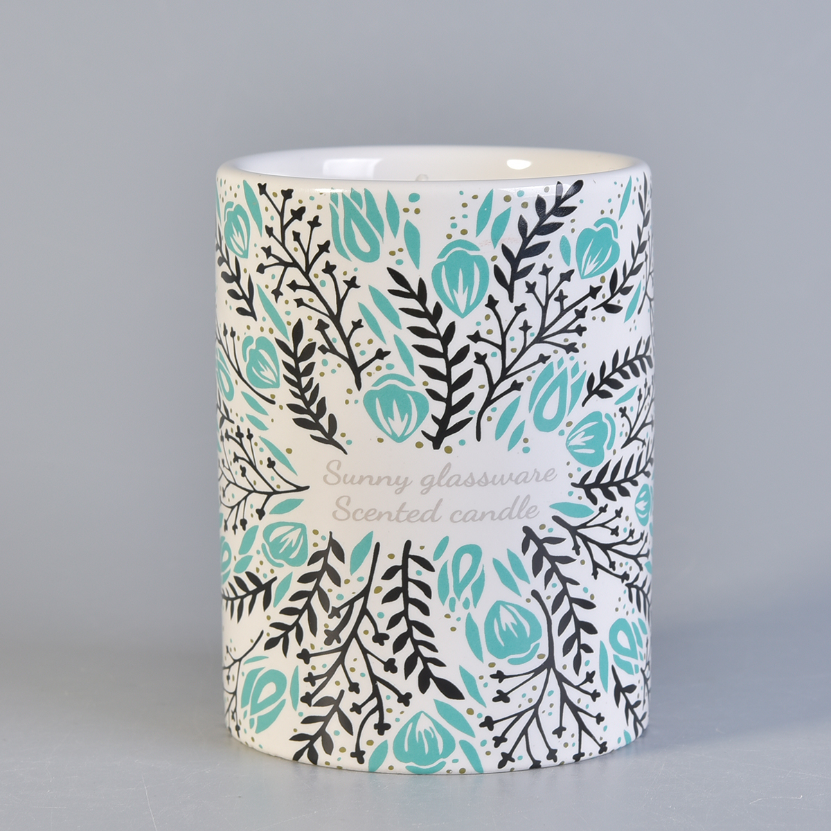 cylinder ceramic candle jars with printing for Spring