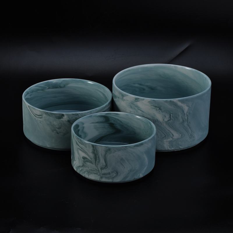 Cyan Color Marbel Pattern Ceramic Candle Jars for Wedding Decor