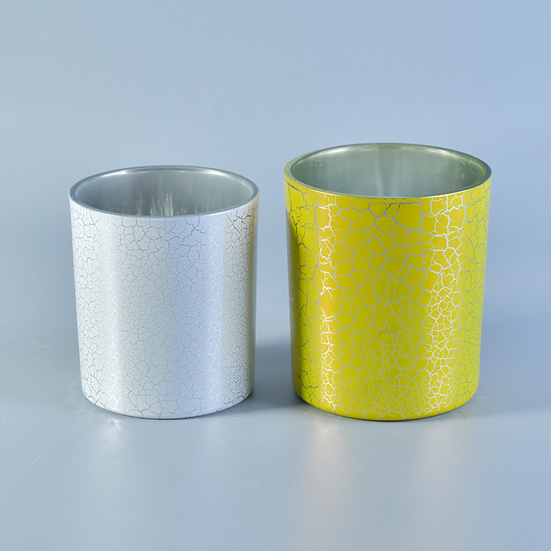 Cylinder 390ml Supporti di candela in vetro con decorazione gialla in lattice crack