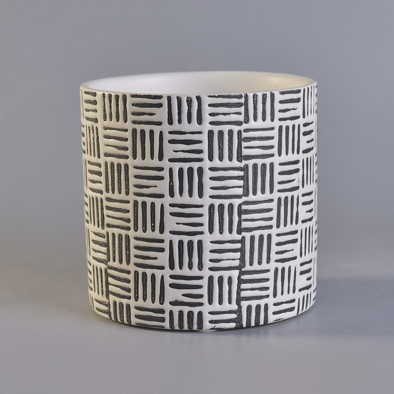Cylinder Black Stamped Printing Candeleros de cerámica