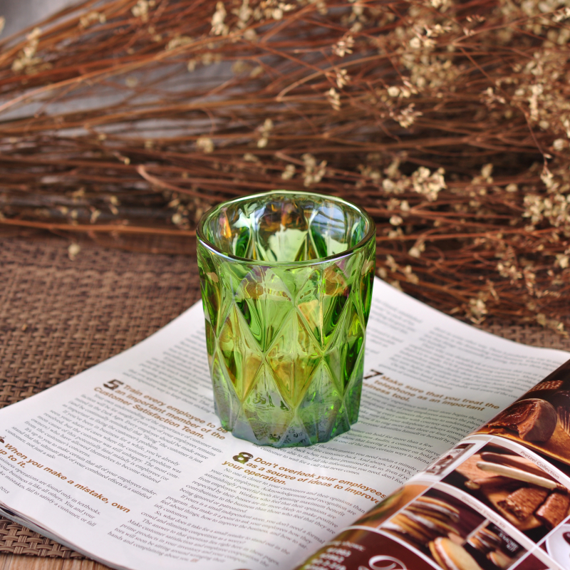 Cylinder Green Iron Plating Glass Candle Holder