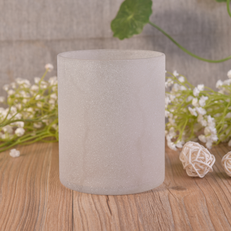 Cylinder Straight Walled Vertical Sandblasted Glass Candle Holders