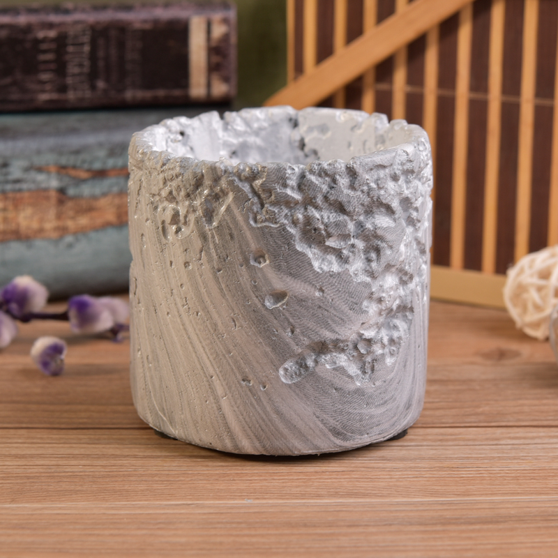 Cylinder design marble effect concrete candle jar for home decor