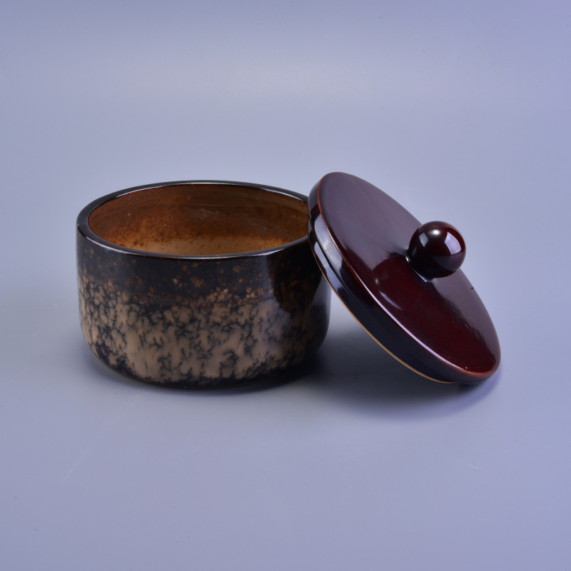 Transmutation décorative en céramique émaillée avec couvercle pour bougie ou thé