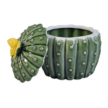 Decorative cactus ceramic candles holder with lid