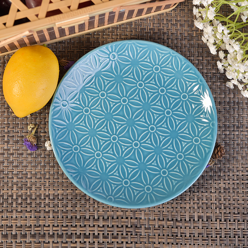 Диаметр 19км с синим остеклением круглые Керамические тарелки с дизайном цветов