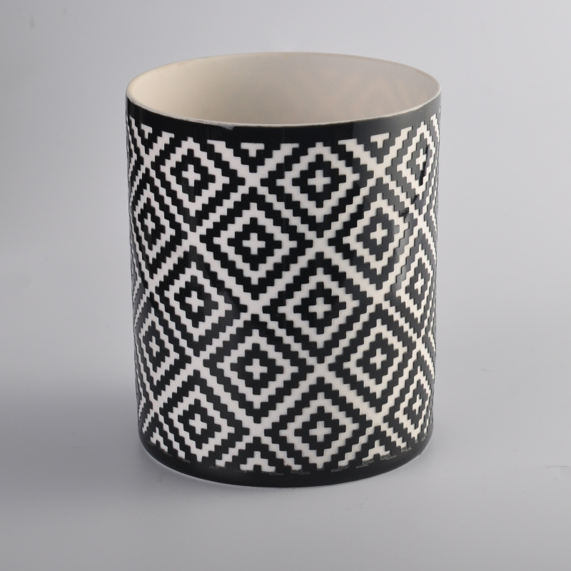 Diamond-shaped embossed high ceramic candle holder