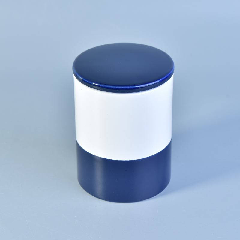 Dolomite white and blue ceramic jar wtih lid