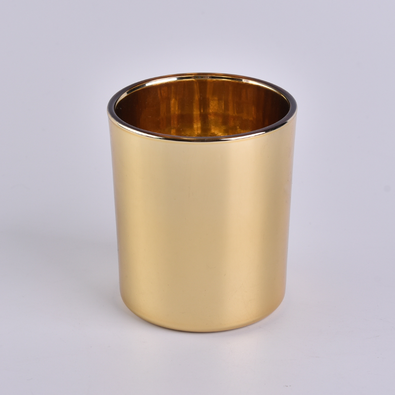 电镀金色玻璃蜡烛罐12盎司容量玻璃容器