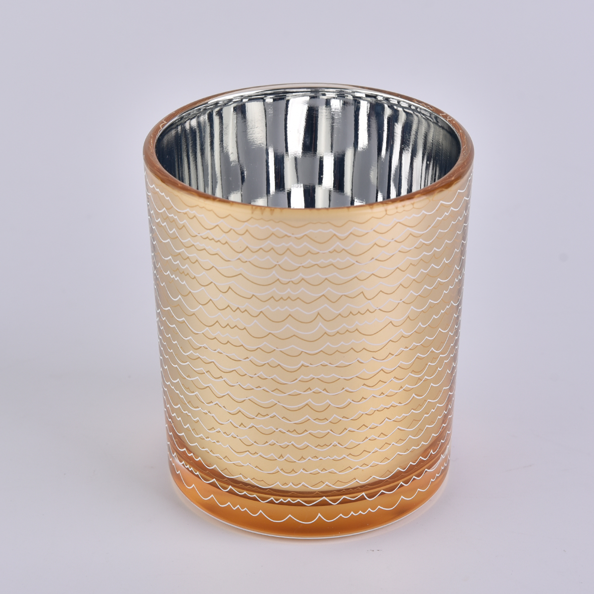 Electroplating gold glass candle jar with wavy line