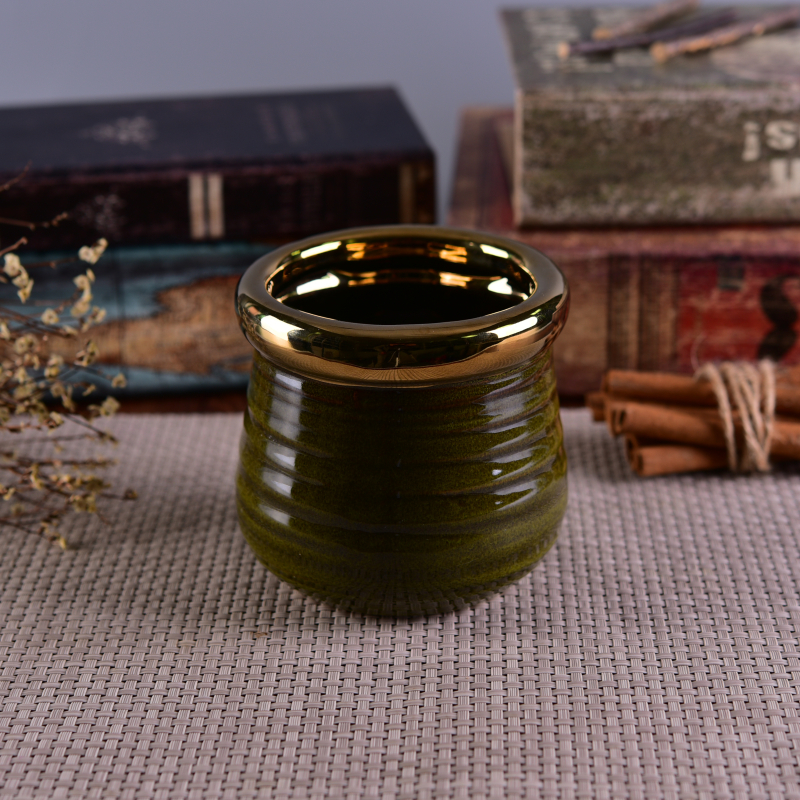 Eletroplated Golden Rim Cup para suporte de vela de cerâmica com fantasia vitrificada