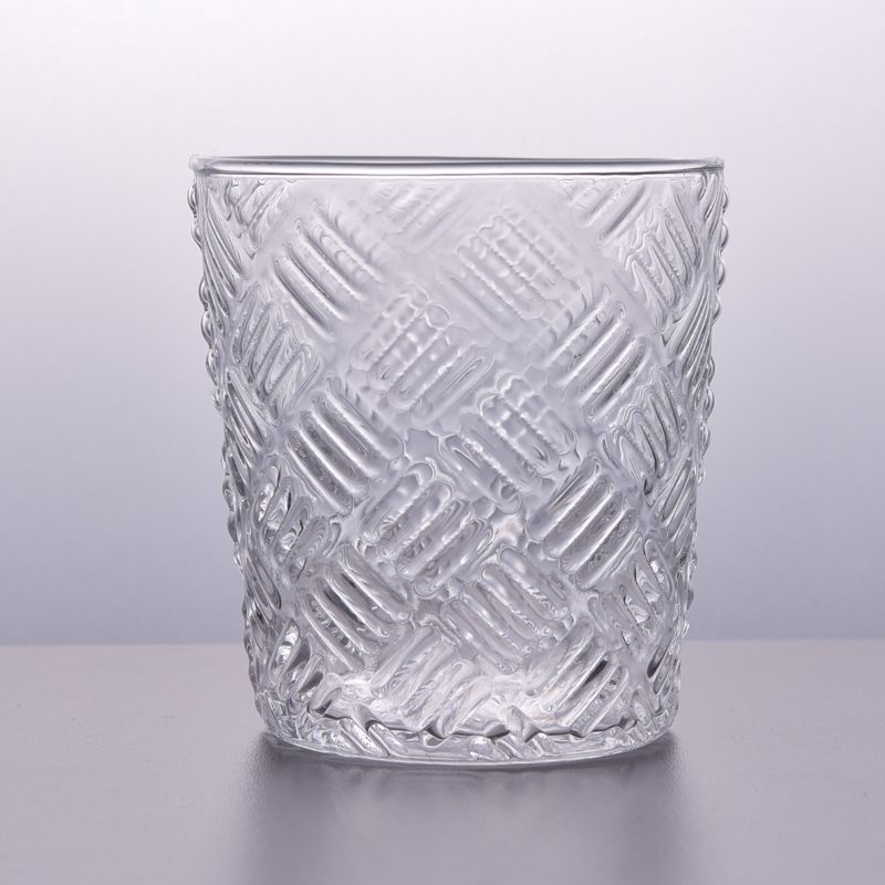 Emboss pattern clear votive glass candle holders