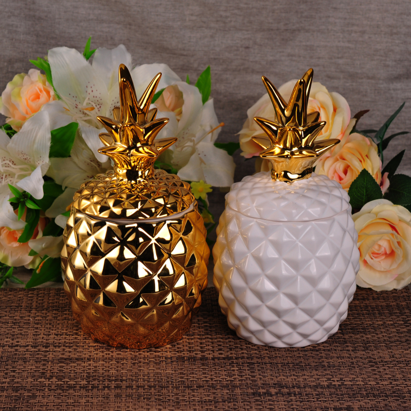 Rilievo Forma a mano ananas d'oro Galvanotecnica portacandele in ceramica