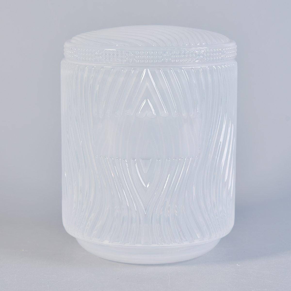 Tarros de velas de vidrio blanco en relieve con tapas