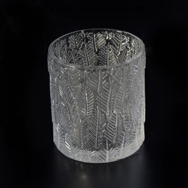 Fancy leaf embossed crystal clear glass votive candle holder