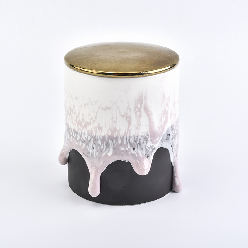 Vaso di candela di colore scuro popolare in ceramica romantico a flusso libero con coperchio dorato