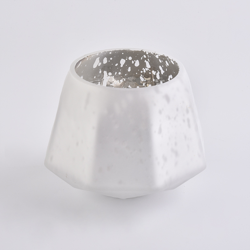 Candelabros de vidrio GEO de 12 onzas hechos a mano con efecto de plata esmerilada