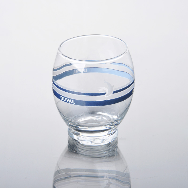 Glass cup  with bule rim