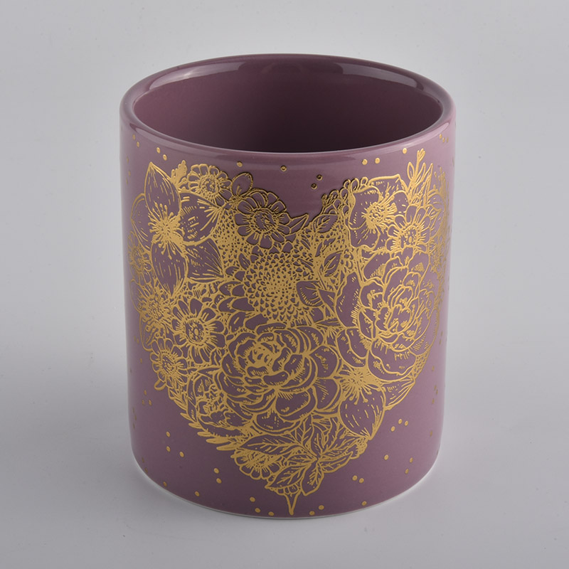Vela de tarros de cerámica con calcomanía dorada para decoración del hogar