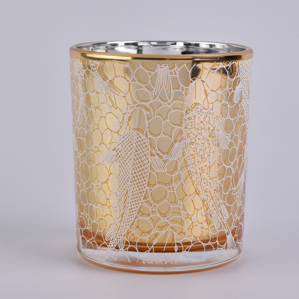 Tarros de velas de vidrio de galvanoplastia plateado con aerosol dorado